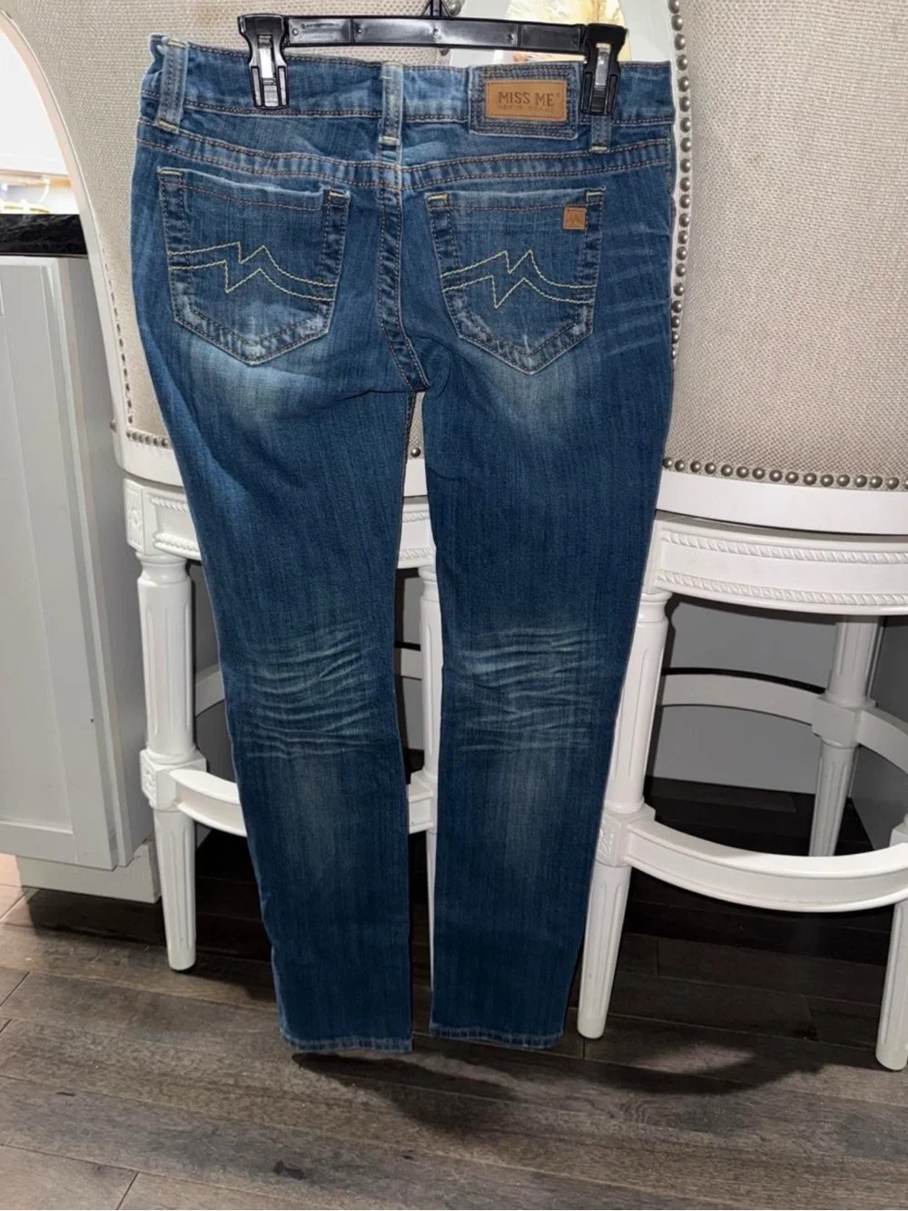 Size 29 Miss Me Dark Blue Straight Leg Jeans with Faded Detailing